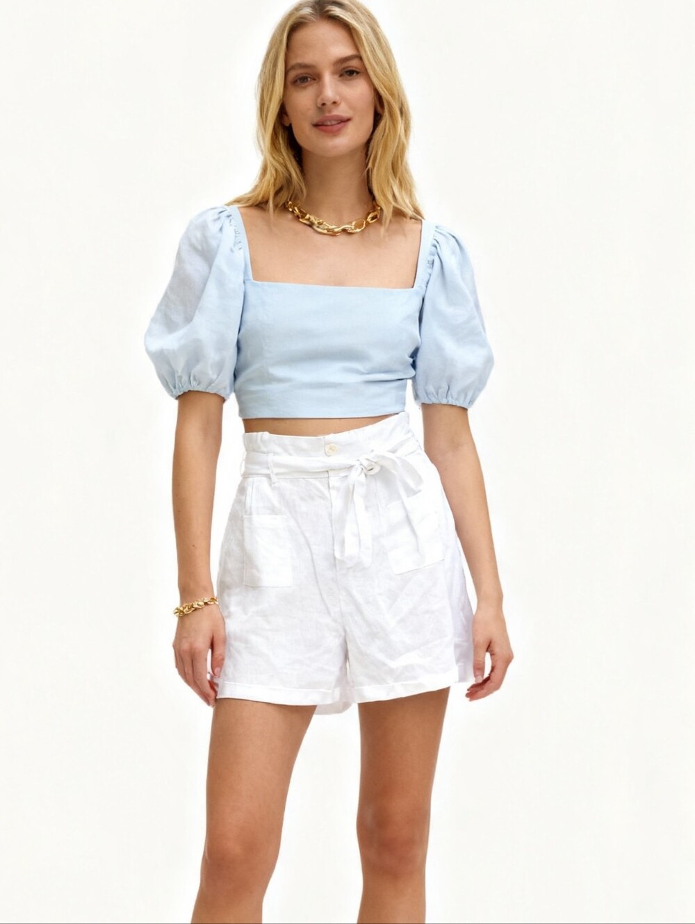 Saks Fifth Avenue Linen High Waisted Belted White Shorts Size XL
